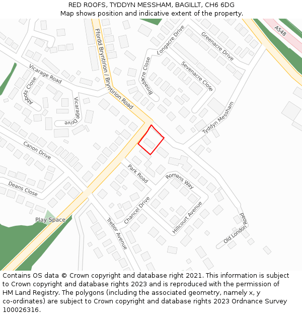 RED ROOFS, TYDDYN MESSHAM, BAGILLT, CH6 6DG: Location map and indicative extent of plot