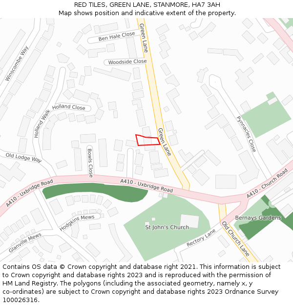 RED TILES, GREEN LANE, STANMORE, HA7 3AH: Location map and indicative extent of plot