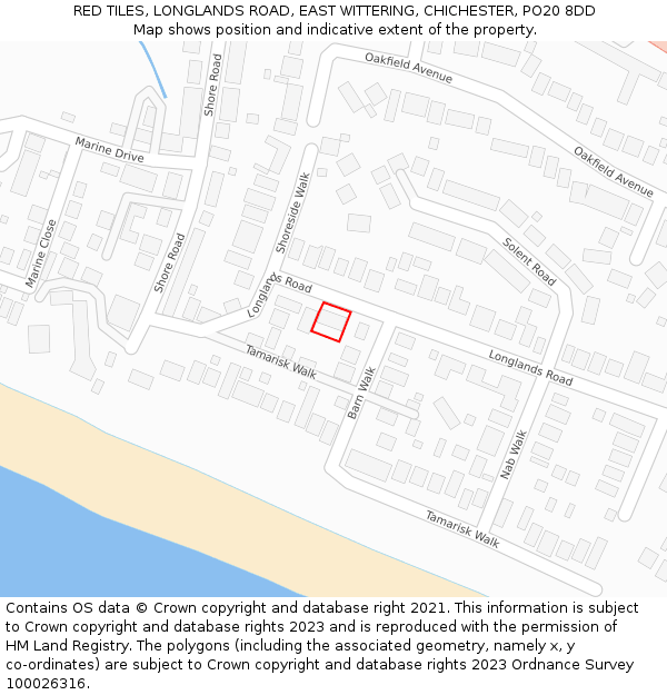 RED TILES, LONGLANDS ROAD, EAST WITTERING, CHICHESTER, PO20 8DD: Location map and indicative extent of plot