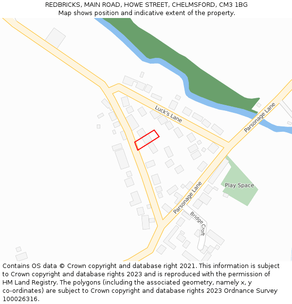 REDBRICKS, MAIN ROAD, HOWE STREET, CHELMSFORD, CM3 1BG: Location map and indicative extent of plot