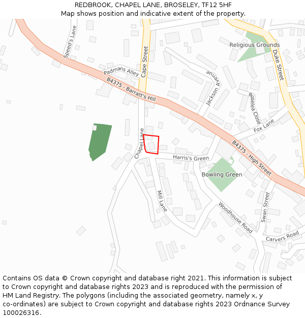 REDBROOK, CHAPEL LANE, BROSELEY, TF12 5HF: Location map and indicative extent of plot