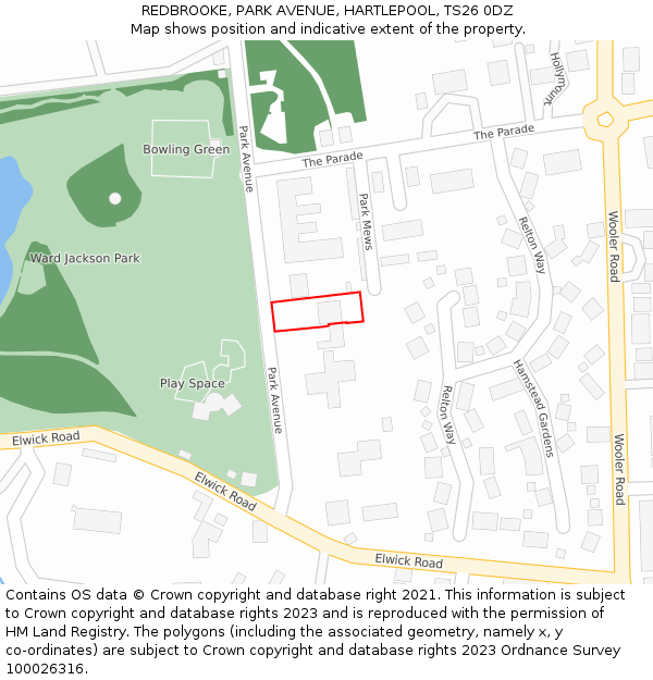 REDBROOKE, PARK AVENUE, HARTLEPOOL, TS26 0DZ: Location map and indicative extent of plot