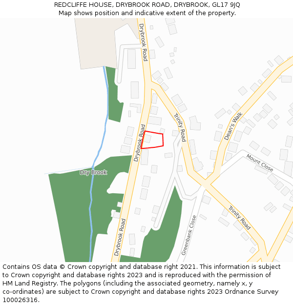 REDCLIFFE HOUSE, DRYBROOK ROAD, DRYBROOK, GL17 9JQ: Location map and indicative extent of plot