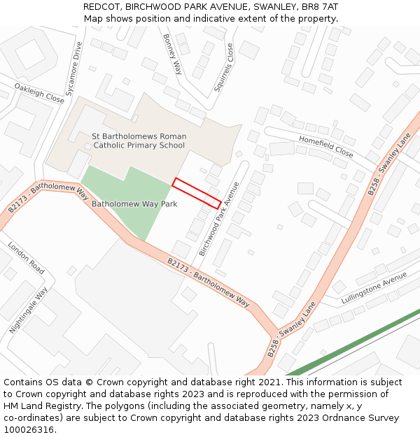 REDCOT, BIRCHWOOD PARK AVENUE, SWANLEY, BR8 7AT: Location map and indicative extent of plot