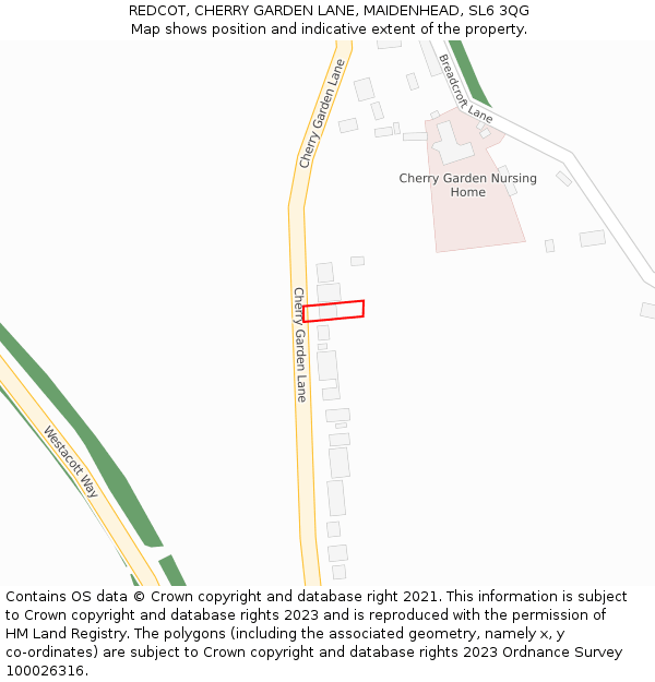 REDCOT, CHERRY GARDEN LANE, MAIDENHEAD, SL6 3QG: Location map and indicative extent of plot