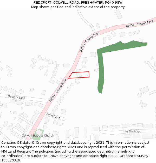 REDCROFT, COLWELL ROAD, FRESHWATER, PO40 9SW: Location map and indicative extent of plot