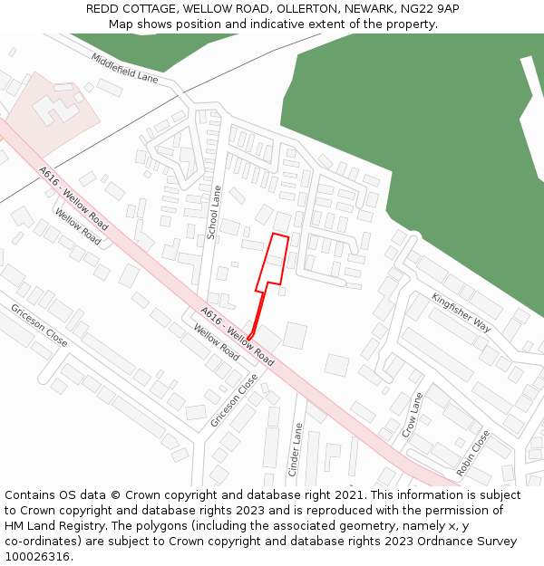 REDD COTTAGE, WELLOW ROAD, OLLERTON, NEWARK, NG22 9AP: Location map and indicative extent of plot