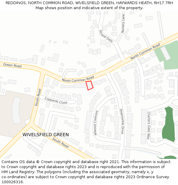 REDDINGS, NORTH COMMON ROAD, WIVELSFIELD GREEN, HAYWARDS HEATH, RH17 7RH: Location map and indicative extent of plot