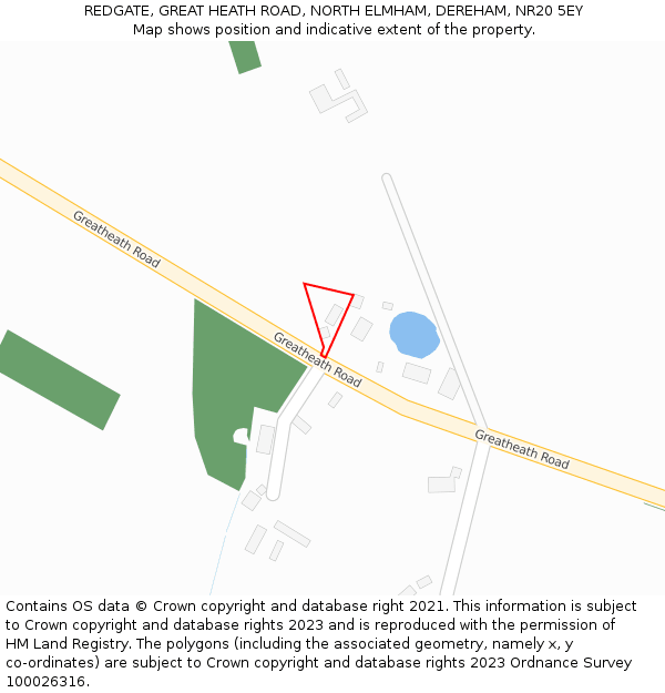 REDGATE, GREAT HEATH ROAD, NORTH ELMHAM, DEREHAM, NR20 5EY: Location map and indicative extent of plot