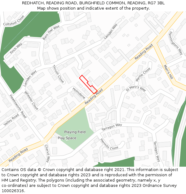 REDHATCH, READING ROAD, BURGHFIELD COMMON, READING, RG7 3BL: Location map and indicative extent of plot