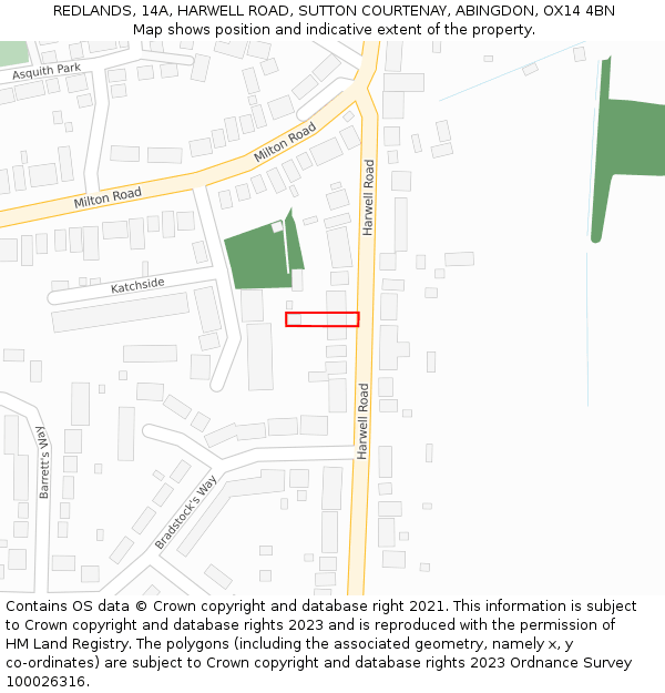 REDLANDS, 14A, HARWELL ROAD, SUTTON COURTENAY, ABINGDON, OX14 4BN: Location map and indicative extent of plot