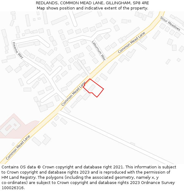 REDLANDS, COMMON MEAD LANE, GILLINGHAM, SP8 4RE: Location map and indicative extent of plot