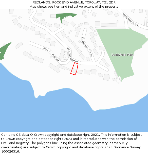 REDLANDS, ROCK END AVENUE, TORQUAY, TQ1 2DR: Location map and indicative extent of plot