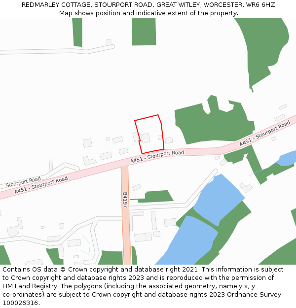 REDMARLEY COTTAGE, STOURPORT ROAD, GREAT WITLEY, WORCESTER, WR6 6HZ: Location map and indicative extent of plot