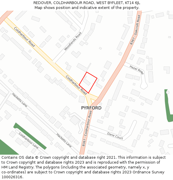 REDOVER, COLDHARBOUR ROAD, WEST BYFLEET, KT14 6JL: Location map and indicative extent of plot