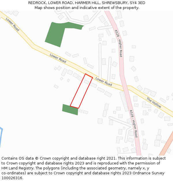 REDROCK, LOWER ROAD, HARMER HILL, SHREWSBURY, SY4 3ED: Location map and indicative extent of plot