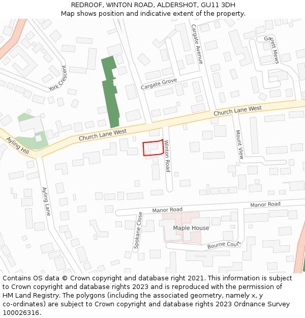 REDROOF, WINTON ROAD, ALDERSHOT, GU11 3DH: Location map and indicative extent of plot