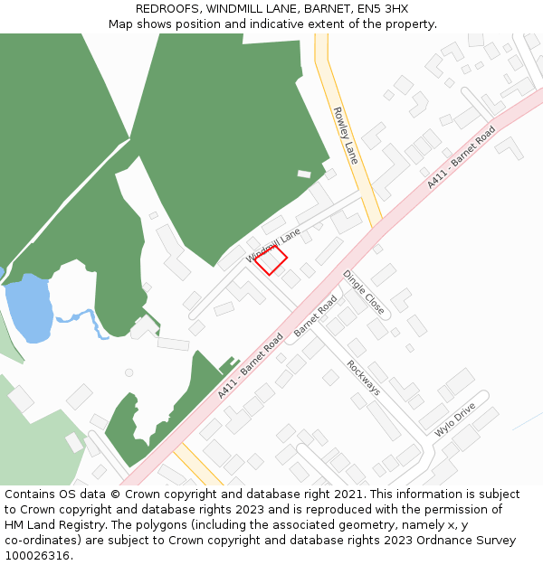 REDROOFS, WINDMILL LANE, BARNET, EN5 3HX: Location map and indicative extent of plot