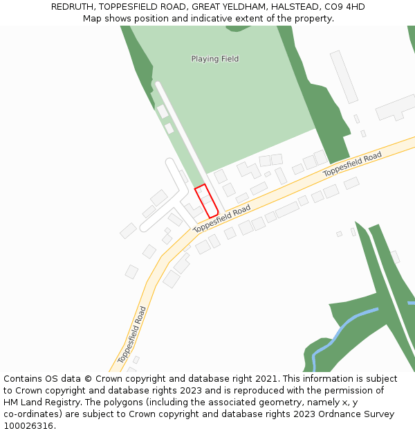 REDRUTH, TOPPESFIELD ROAD, GREAT YELDHAM, HALSTEAD, CO9 4HD: Location map and indicative extent of plot