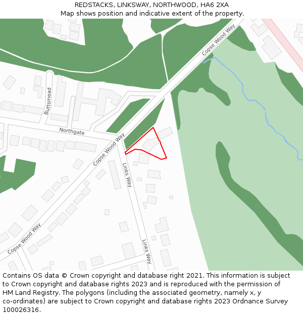 REDSTACKS, LINKSWAY, NORTHWOOD, HA6 2XA: Location map and indicative extent of plot