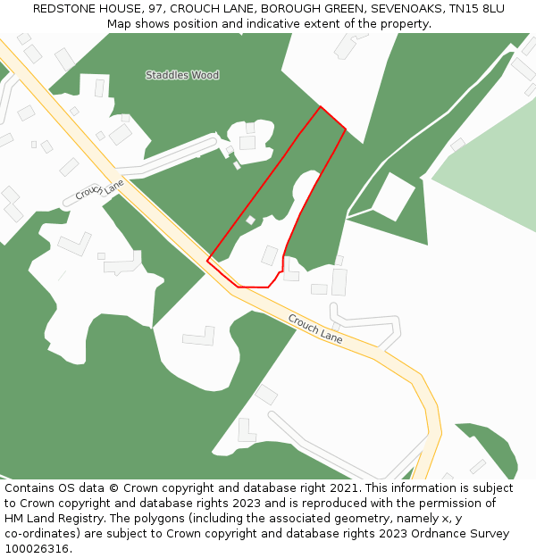 REDSTONE HOUSE, 97, CROUCH LANE, BOROUGH GREEN, SEVENOAKS, TN15 8LU: Location map and indicative extent of plot