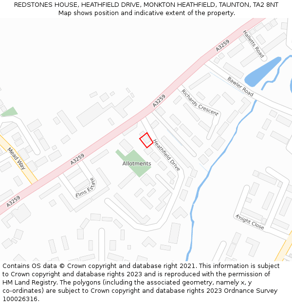 REDSTONES HOUSE, HEATHFIELD DRIVE, MONKTON HEATHFIELD, TAUNTON, TA2 8NT: Location map and indicative extent of plot