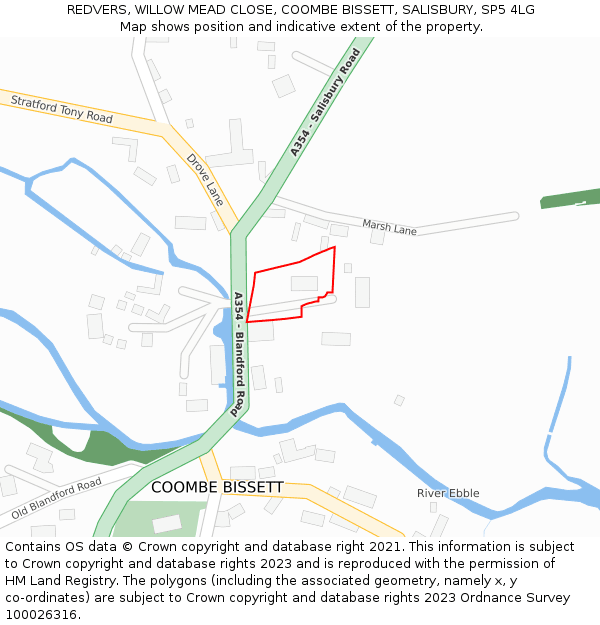 REDVERS, WILLOW MEAD CLOSE, COOMBE BISSETT, SALISBURY, SP5 4LG: Location map and indicative extent of plot