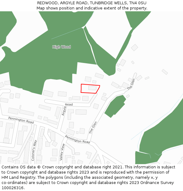 REDWOOD, ARGYLE ROAD, TUNBRIDGE WELLS, TN4 0SU: Location map and indicative extent of plot