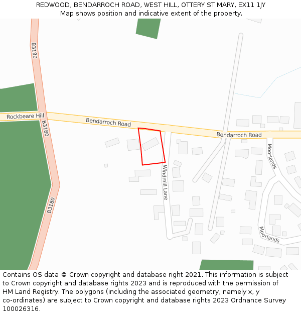 REDWOOD, BENDARROCH ROAD, WEST HILL, OTTERY ST MARY, EX11 1JY: Location map and indicative extent of plot