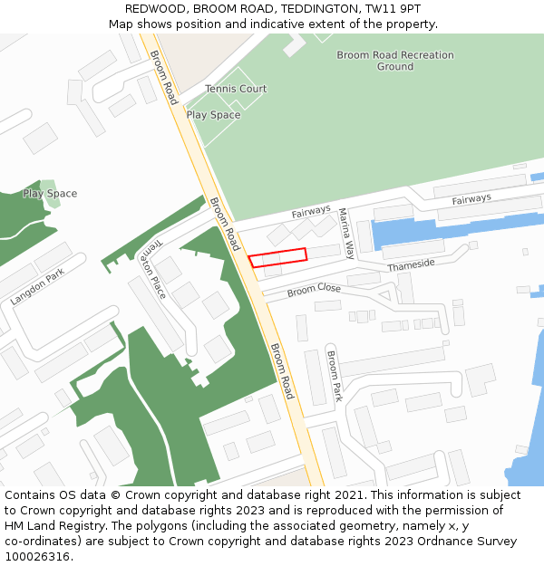 REDWOOD, BROOM ROAD, TEDDINGTON, TW11 9PT: Location map and indicative extent of plot