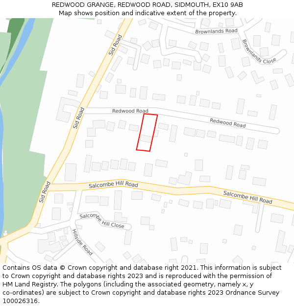REDWOOD GRANGE, REDWOOD ROAD, SIDMOUTH, EX10 9AB: Location map and indicative extent of plot