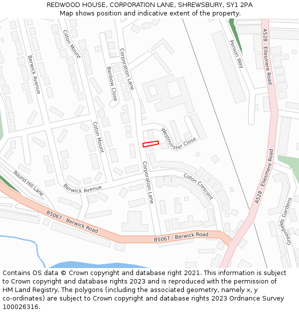 REDWOOD HOUSE, CORPORATION LANE, SHREWSBURY, SY1 2PA: Location map and indicative extent of plot