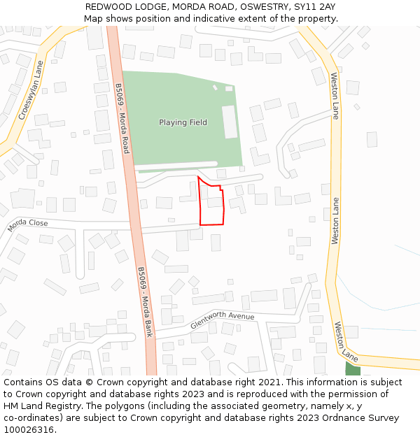 REDWOOD LODGE, MORDA ROAD, OSWESTRY, SY11 2AY: Location map and indicative extent of plot