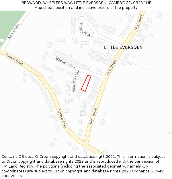 REDWOOD, WHEELERS WAY, LITTLE EVERSDEN, CAMBRIDGE, CB23 1HF: Location map and indicative extent of plot