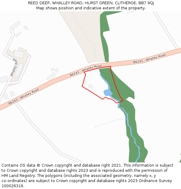 REED DEEP, WHALLEY ROAD, HURST GREEN, CLITHEROE, BB7 9QJ: Location map and indicative extent of plot