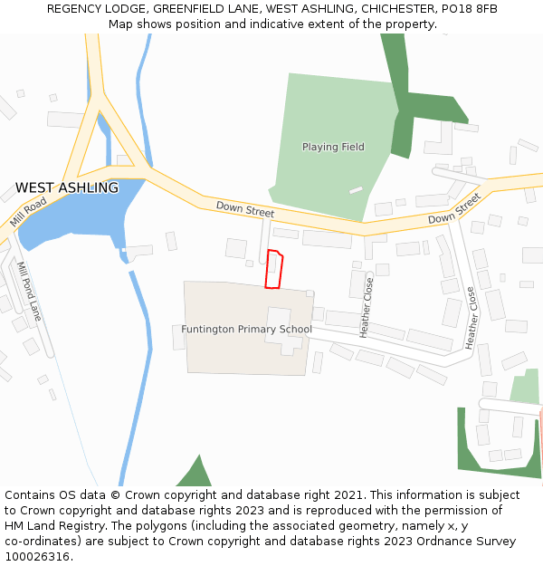 REGENCY LODGE, GREENFIELD LANE, WEST ASHLING, CHICHESTER, PO18 8FB: Location map and indicative extent of plot
