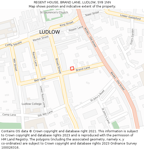 REGENT HOUSE, BRAND LANE, LUDLOW, SY8 1NN: Location map and indicative extent of plot