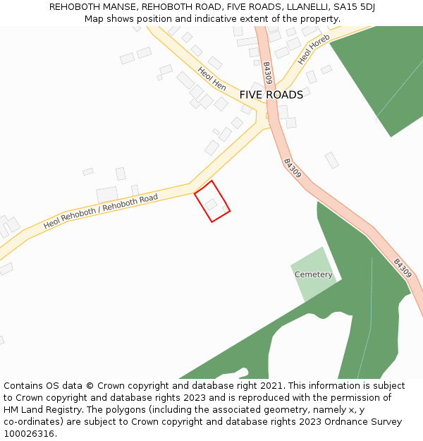 REHOBOTH MANSE, REHOBOTH ROAD, FIVE ROADS, LLANELLI, SA15 5DJ: Location map and indicative extent of plot