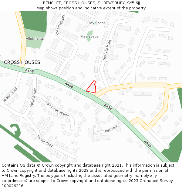 RENCLIFF, CROSS HOUSES, SHREWSBURY, SY5 6JJ: Location map and indicative extent of plot