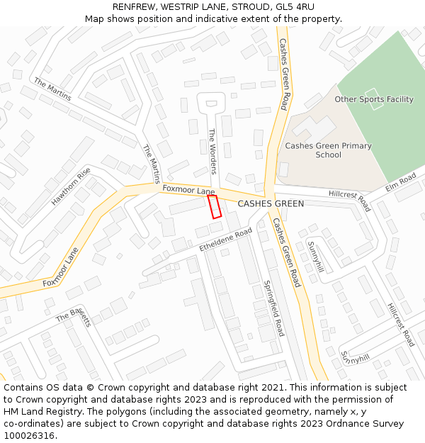 RENFREW, WESTRIP LANE, STROUD, GL5 4RU: Location map and indicative extent of plot