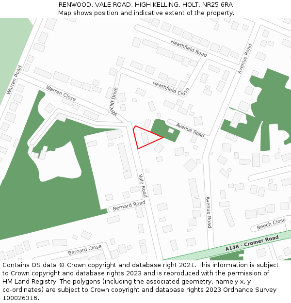 RENWOOD, VALE ROAD, HIGH KELLING, HOLT, NR25 6RA: Location map and indicative extent of plot