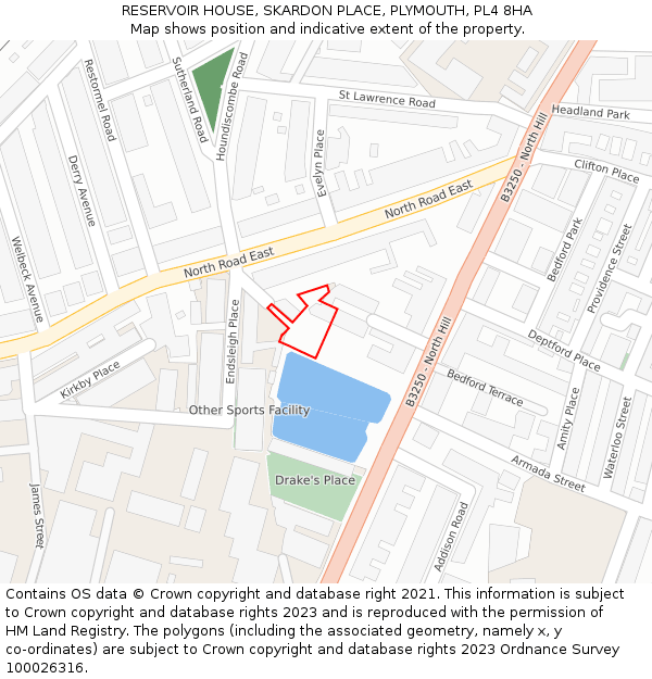 RESERVOIR HOUSE, SKARDON PLACE, PLYMOUTH, PL4 8HA: Location map and indicative extent of plot