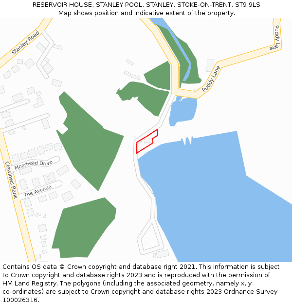 RESERVOIR HOUSE, STANLEY POOL, STANLEY, STOKE-ON-TRENT, ST9 9LS: Location map and indicative extent of plot