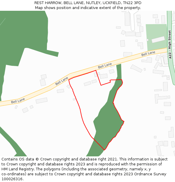 REST HARROW, BELL LANE, NUTLEY, UCKFIELD, TN22 3PD: Location map and indicative extent of plot