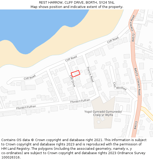 REST HARROW, CLIFF DRIVE, BORTH, SY24 5NL: Location map and indicative extent of plot
