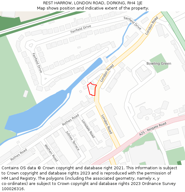 REST HARROW, LONDON ROAD, DORKING, RH4 1JE: Location map and indicative extent of plot