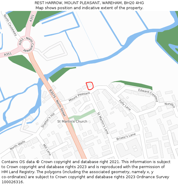 REST HARROW, MOUNT PLEASANT, WAREHAM, BH20 4HG: Location map and indicative extent of plot