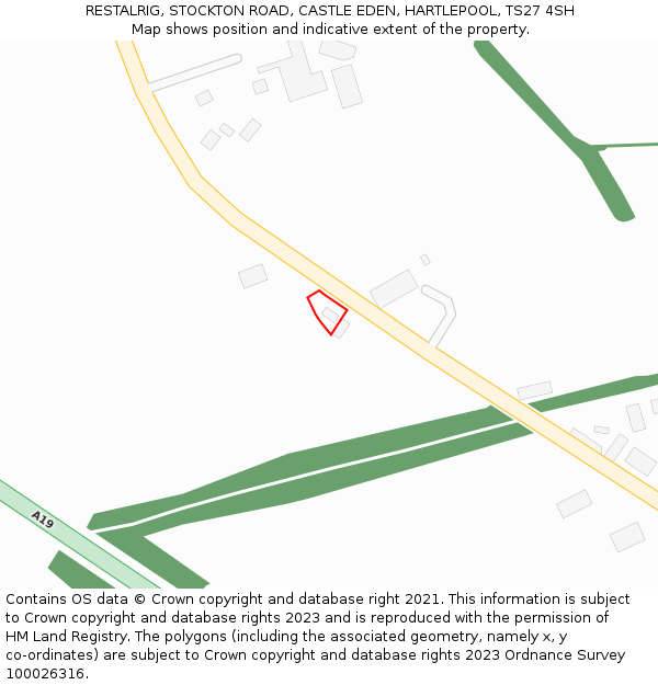 RESTALRIG, STOCKTON ROAD, CASTLE EDEN, HARTLEPOOL, TS27 4SH: Location map and indicative extent of plot