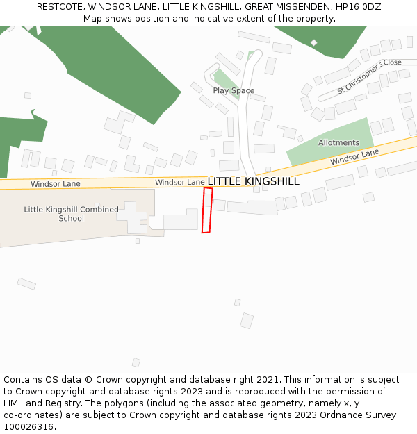 RESTCOTE, WINDSOR LANE, LITTLE KINGSHILL, GREAT MISSENDEN, HP16 0DZ: Location map and indicative extent of plot