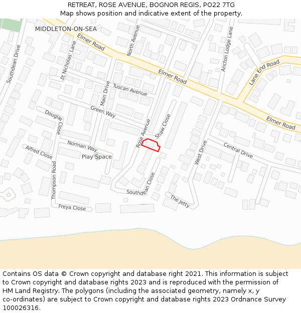 RETREAT, ROSE AVENUE, BOGNOR REGIS, PO22 7TG: Location map and indicative extent of plot